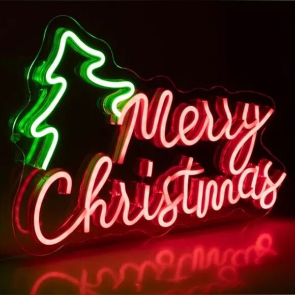 Neon Merry Christmas Sign - Green and Red - Picture 1 of 4